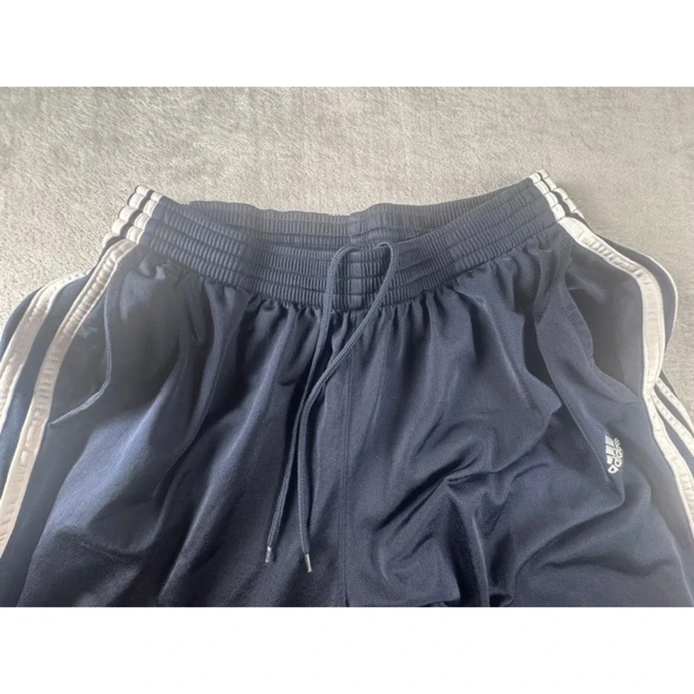Adidas Track Pants Mens XL Navy Blue 3-Stripe Wide Leg Athletic Drawstring 1745
